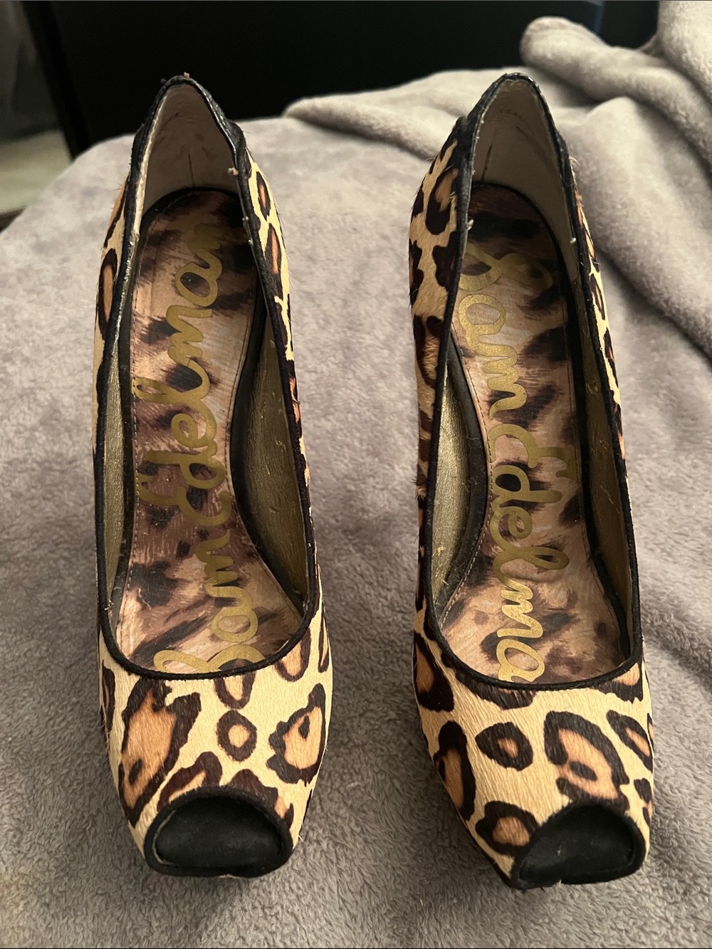 Sam Edelman Leopard Print pony Hair Peep-Toe Pumps - tan & black